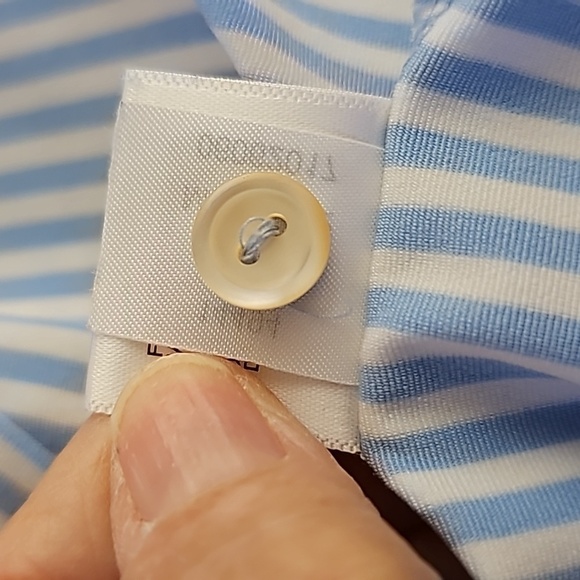 Peter Millar mens light blue and white striped golf shirt. Henley style size lg. - Picture 9 of 11
